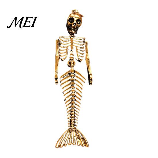 Halloween Skull Costume Gift Mermaid Skeleton Pendant Necklace, Gothic Dark Fantasy Jewelry Necklace for Women, Creative Spooky Accessory, Unique Edgy