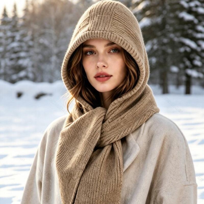 Knitted Woolen Hat for Women in Winter, Small Face, Warm and Fashionable, Versatile Blend Scarf, One-piece Hat, Scarf