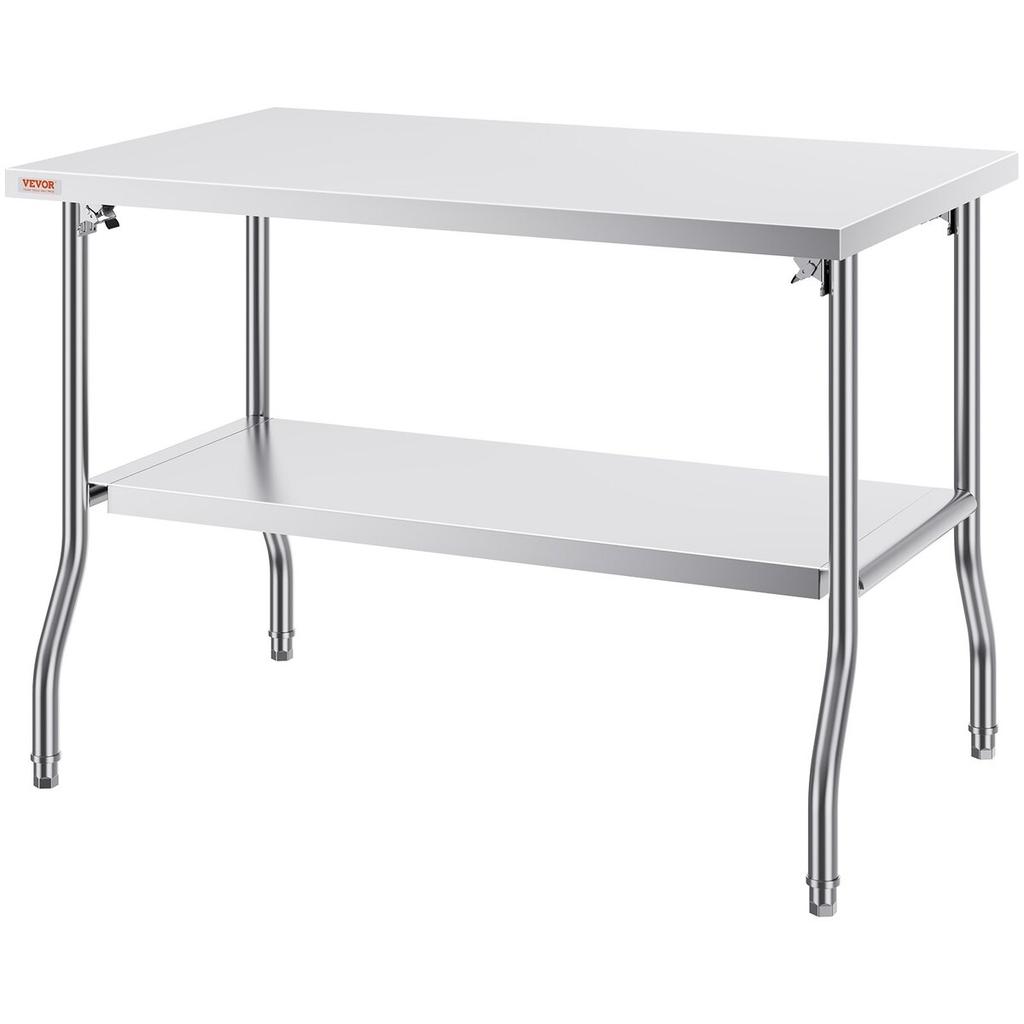 Commercial Worktable Workstation 48x30 Inch Folding Commercial Prep Table, Double-Shelf Stainless Steel Folding Table, Kitchen Work Table with 772 lbs