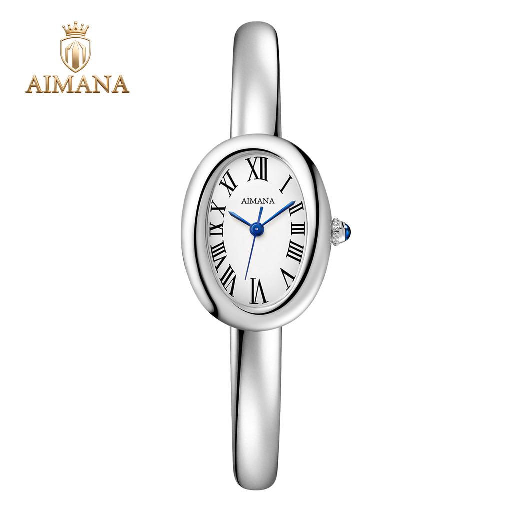 AIMANA Elegant Ladies Gold Bangle Watch Luxury Oval Roman Numeral Quartz Stainless Steel Strap Classic Dress Gift for Women