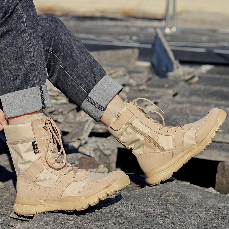 Plus Size Men's Breathable Side Zip Tactical Boots - High-Top Outdoor Military Style