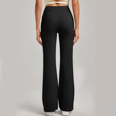 Damesbroek met hoge taille, elastische taille, wijde pijpen, casual pasvorm, lange broek met zakken