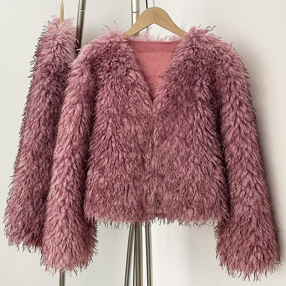 

25 Autumn/winter New Short, Fashionable and Versatile Imitation Beach Wool Fur Coat One size fits all