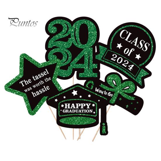 5Pcs/Set The Class of 2024 Glitter Graduation Centerpiece Sticks Set Table Vase Toppers Graduation Party Decor