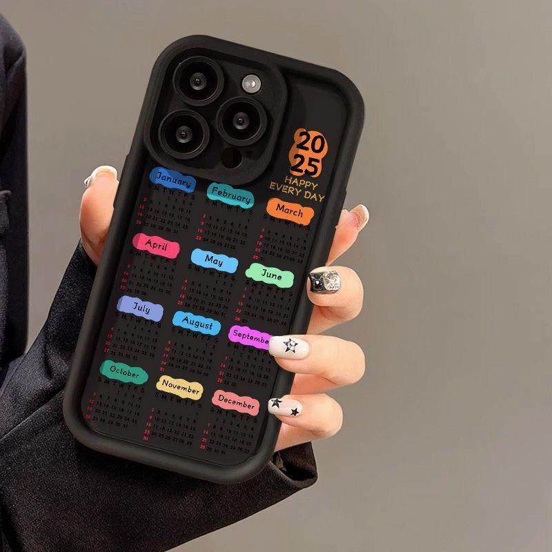 Applicable To iPhone17promax2026 Black Letter Calendar Mobile Phone Case 15/16 New 12 Fine Holes 17 All-inclusive 14