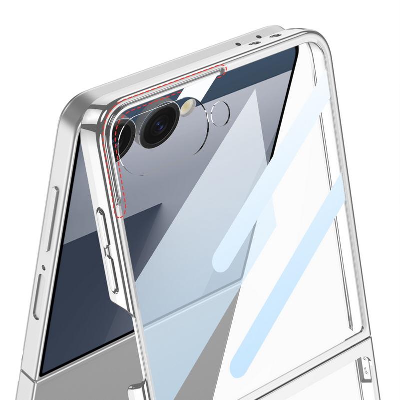 Ultradünne transparente plattierte Hülle mit Glas-Schutzfolie für Samsung Galaxy Z Flip 7 flip7 Kamera-Schutzhülle