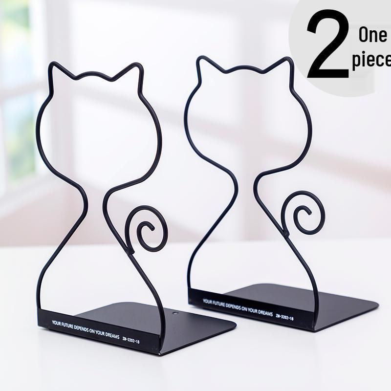 Minimalist Iron Bookends Set - 4-Piece Desktop Book Holder for Students