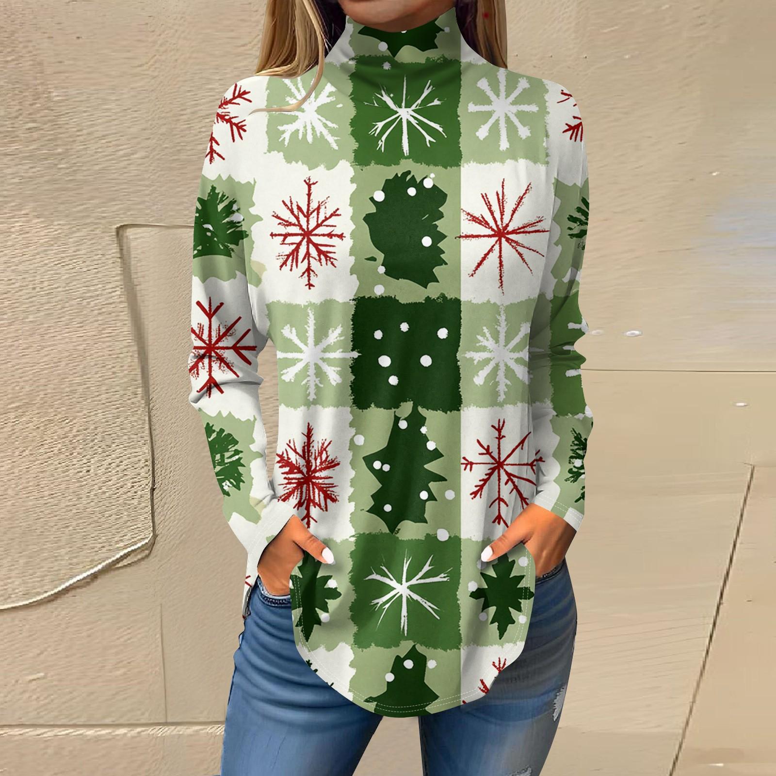 

Футболки для женщин, осенние повседневные рубашки с длинными рукавами, толстовка с винтажным принтом, топ с высоким воротом, пуловер XXL зелёный