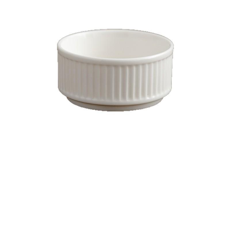 Rice White Striped Dessert Bowl - Porcelain Soufflé and Pudding Cup for Baking