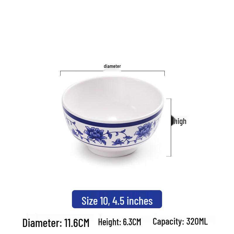 

Commercial Melamine Blue and White Rice/Soup Bowl