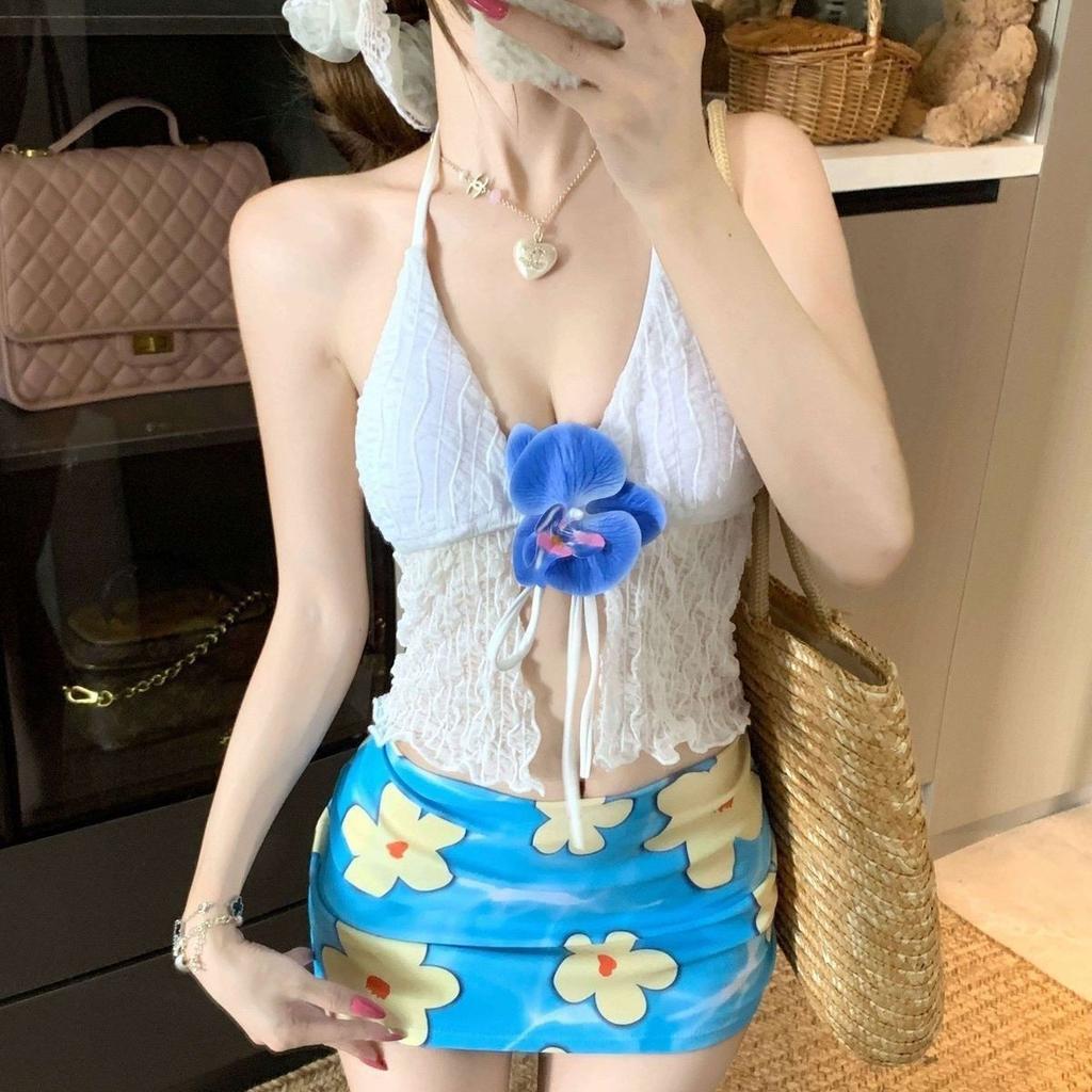 Vintage Bikini Swimsuit Women's Hot Spring Three-piece Bikini Gather Small Breasts Swimsuit High Sense Sexy Pure Desire