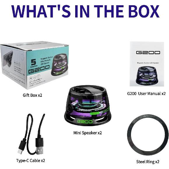 P37 G200 Portable Bluetooth Speaker with RGB Lights, Magnetic Base, Speaker for iPhones Galaxy Android, Ultra Compact Design, Magnetic Bike Speaker