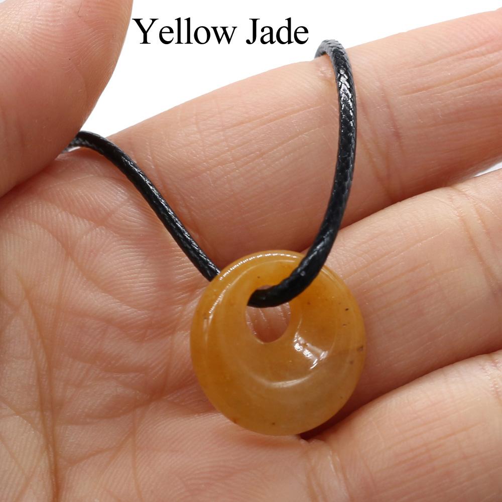 1 st, Halsband av natursten, Mode Handgjort Runt Hänge med Läderrem Kedjehalsband för Kvinnor Män Vardagsbruk Smycken Gåvor 18mm