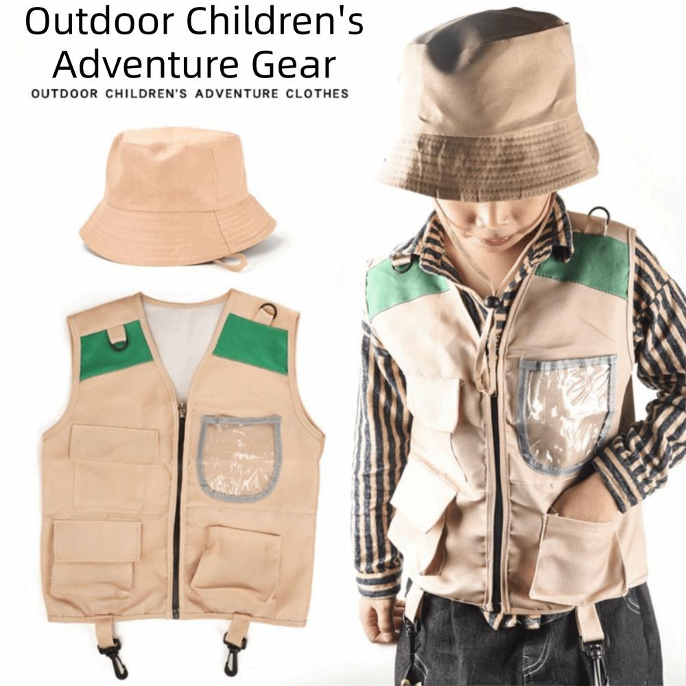 Multicolor Kids Explorer Hat Vest Dress Up Game Cosplay Costumes Kid Outdoor Adventure Kit  Unsex