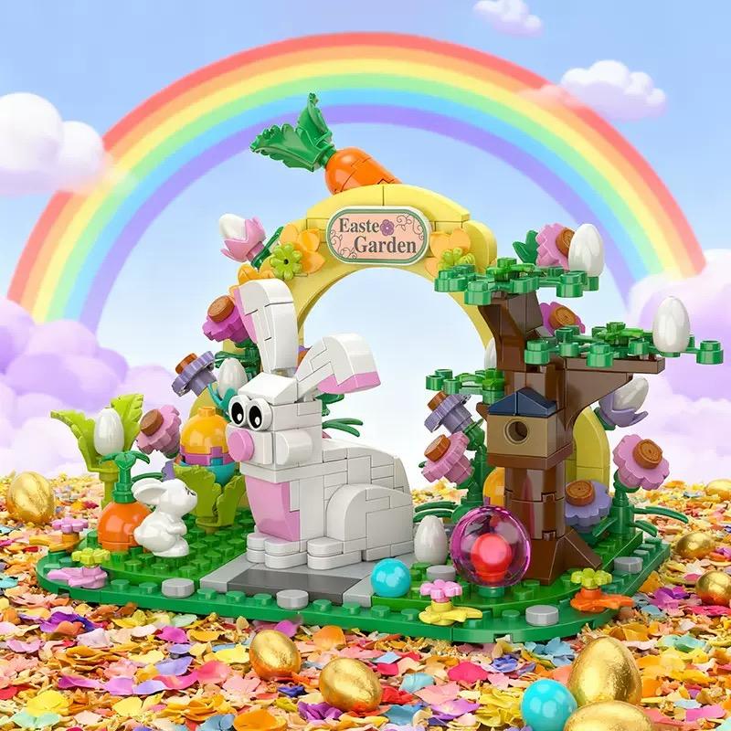 294Pcs Easter Egg Bunny Garden Building Blocks Model With Color Box And Paper Instruction Manual, Assembled Bricks Kids Toy Gift