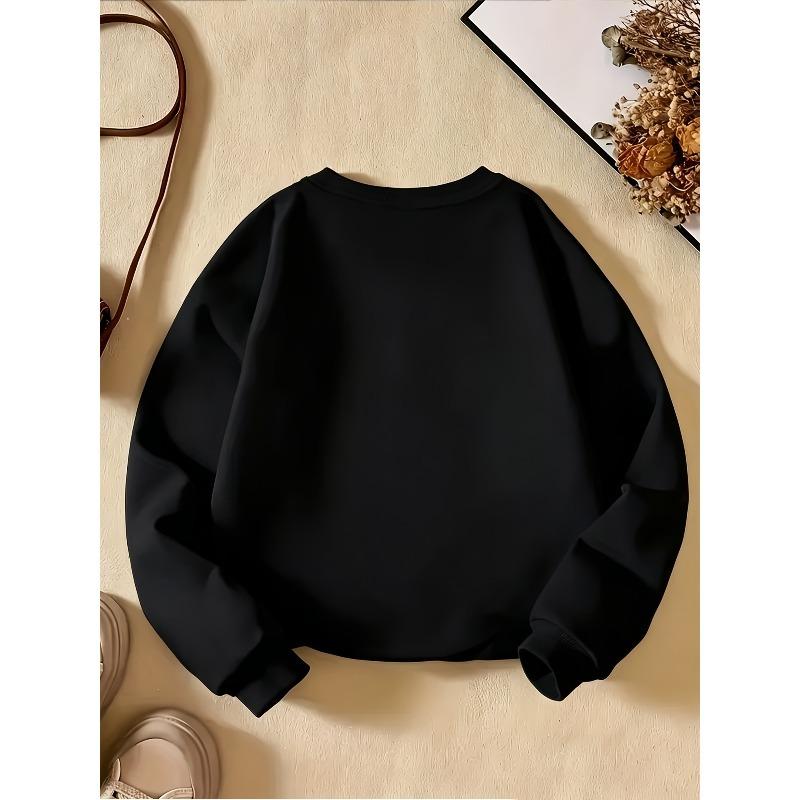 Sweatshirt for Boys and Girls Autumn Winter, Cartoon Jack-o-lantern with Arms, Black Cat, Small Ghosts and Bat Graphics - Casual Crew Neck Long