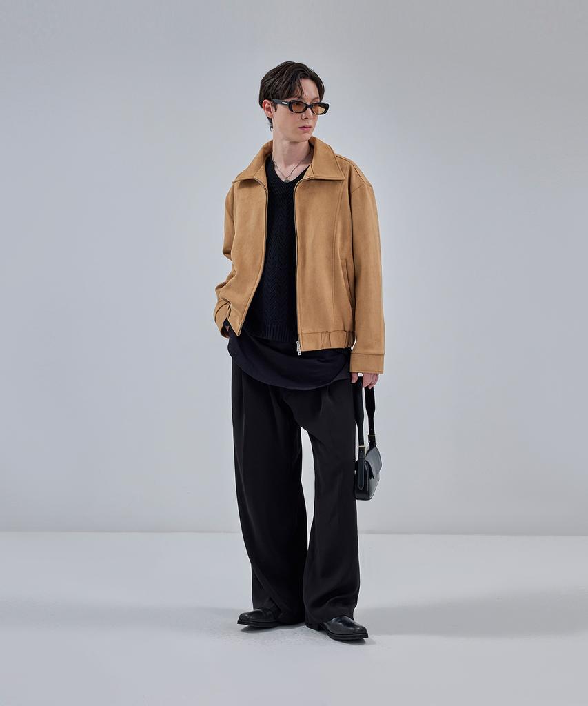 Ironyporno Whiteline 86-Iro231 Curved Stitch Blouson Suede Jacket Camel