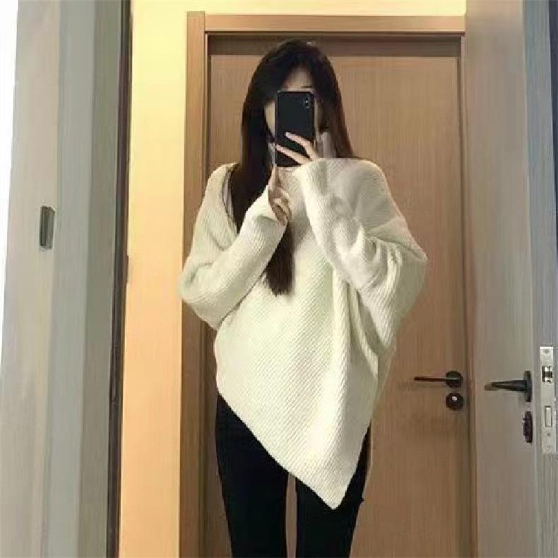 Irregular Design Turtleneck Sweater Women's Autumn Loose Outer Wear Batman Knit Top