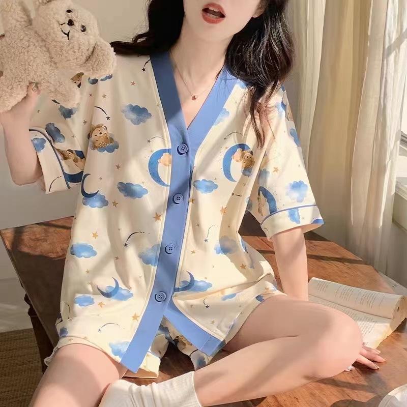 Cardigan Short Sleeve Shorts Pajama Set Girls Summer Kimono Sweet Cute Panda Can Wear Loungewear