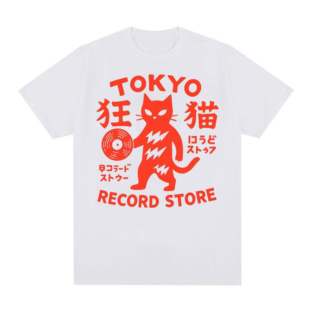 Tokyo Record Store Cat Viny Record Player Rock Dj Band Japanese Drawing Art Super Cool Best Gift Top Tshirts Oversized T Shirt