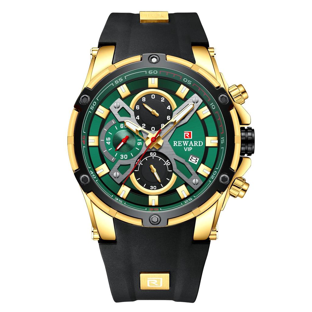 REWARD Men's Multifunction Chronograph Silicone Sports Watch - Luminous, Waterproof, Quartz Calendar (Model: RD83016M)