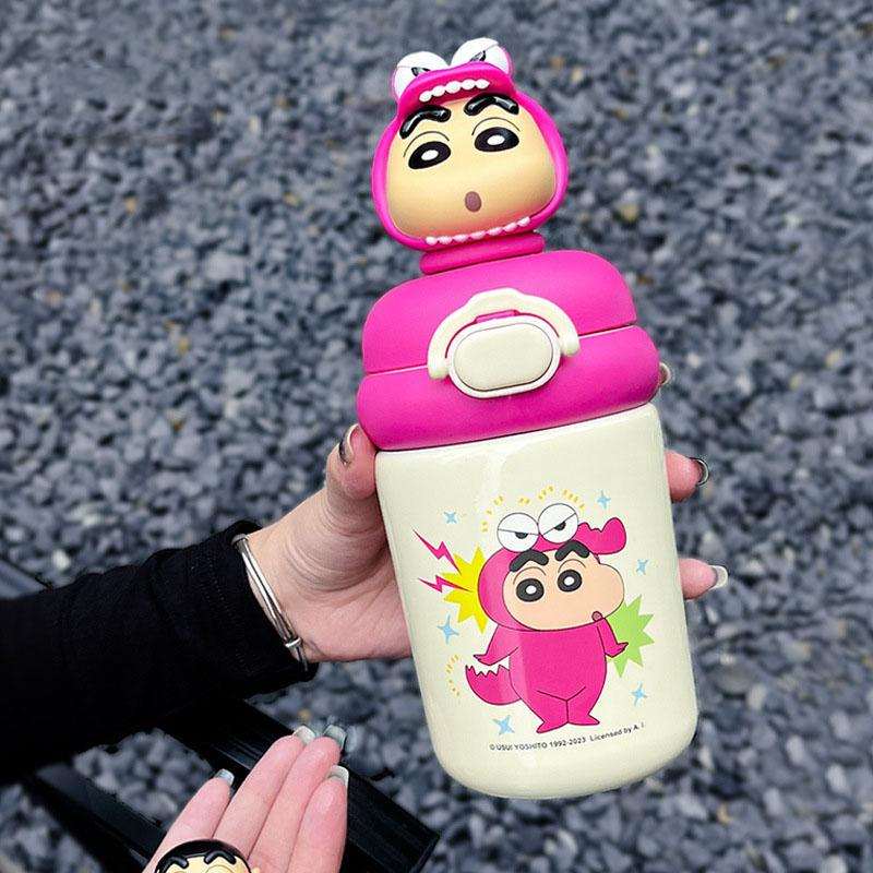 500ML Tecknad Söt Termosflaska Rostfritt Stål Vakuumisolerad Mugg Bärbar Dubbel Drick Barns Student Sugrör Vattenkopp