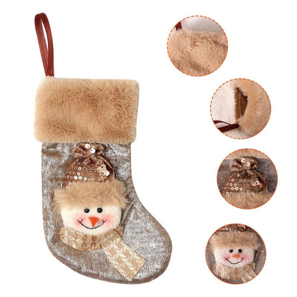 Vintage Christmas Stocking Plush Cuff Hanging Ornament Fashion Santa Gift Bags  Holiday Decorations
