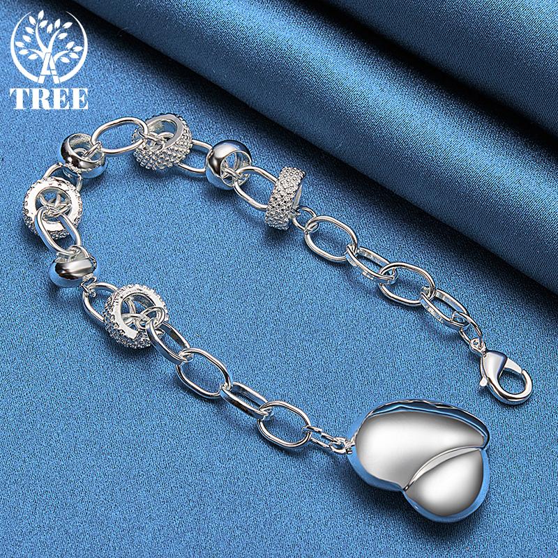 925 Sterling Silver Heart Love Chain Bracelet Jewelry