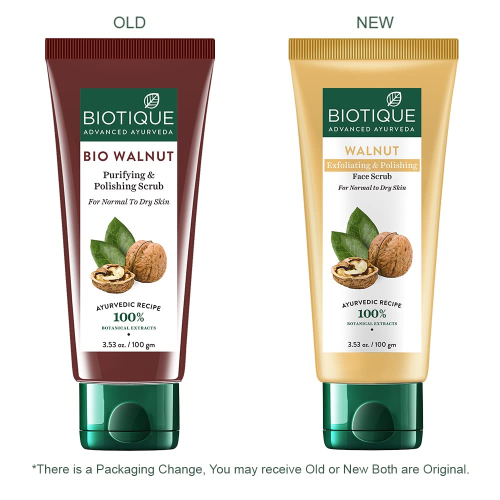 Biotique Walnut Face Scrub For Glowing Skin – 100% Natural Exfoliator For Dry Skin, 100g Organic Skincare