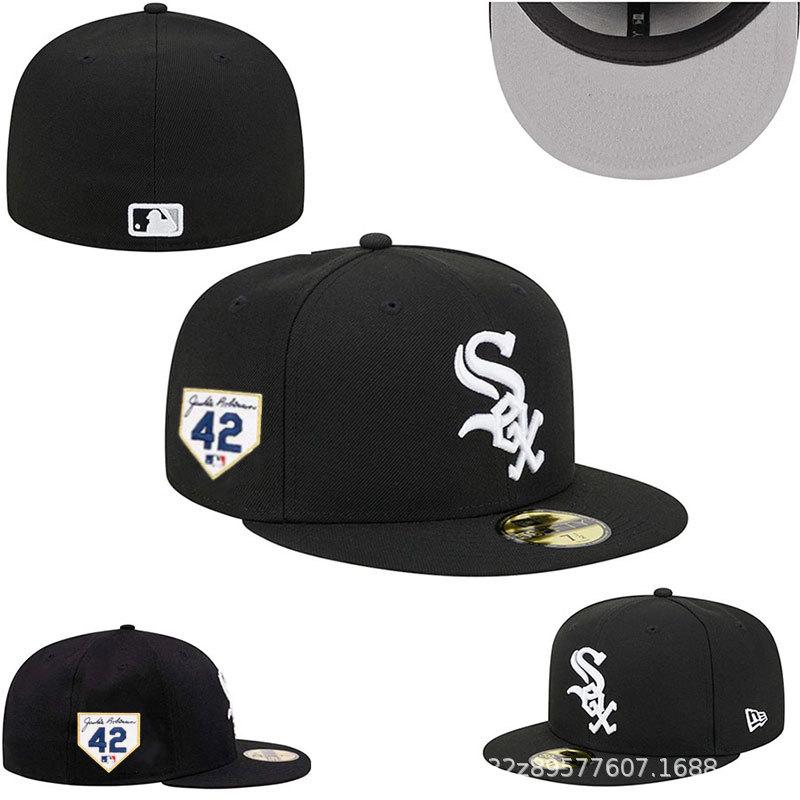 New baseball cap with a deep, hard crown, fully embroidered, closed front, white socks team flat-brimmed cap
