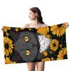 Cat Print Pattern Digital-printed Polyester Superfine Fiber Double-sided Fleece Beach Vacation Bath Towel, Beach Towel