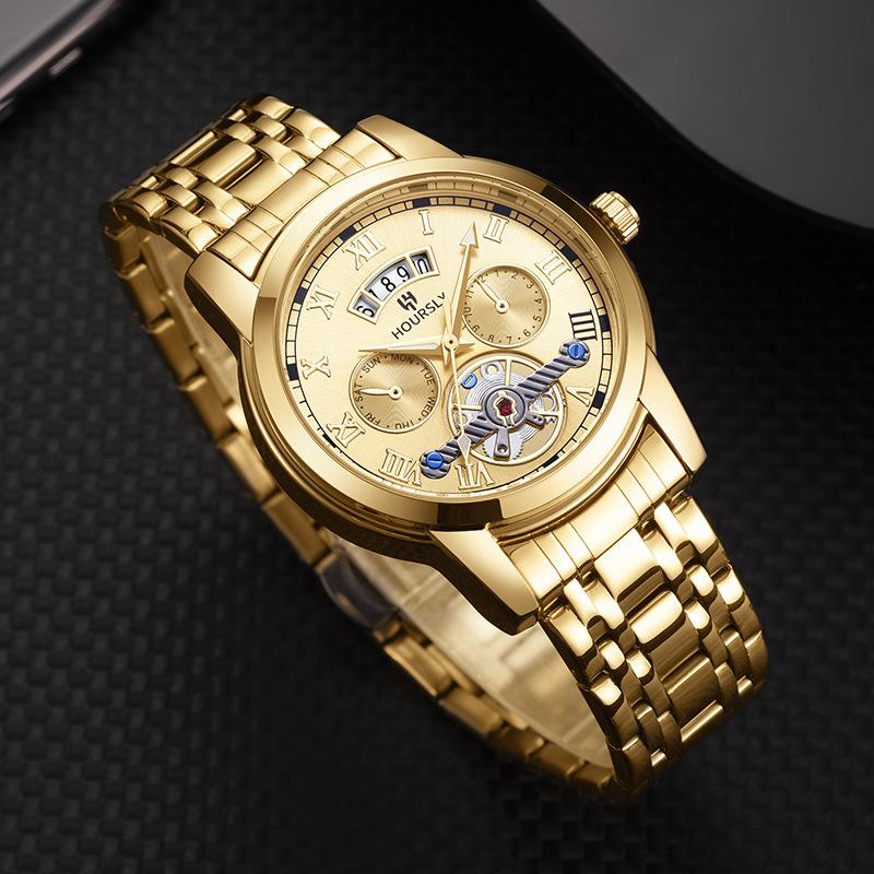 Fashion Men'S Watch, Simple Atmospheric Tourbillon Quartz Watch Fashion Business Steel Belt Watch