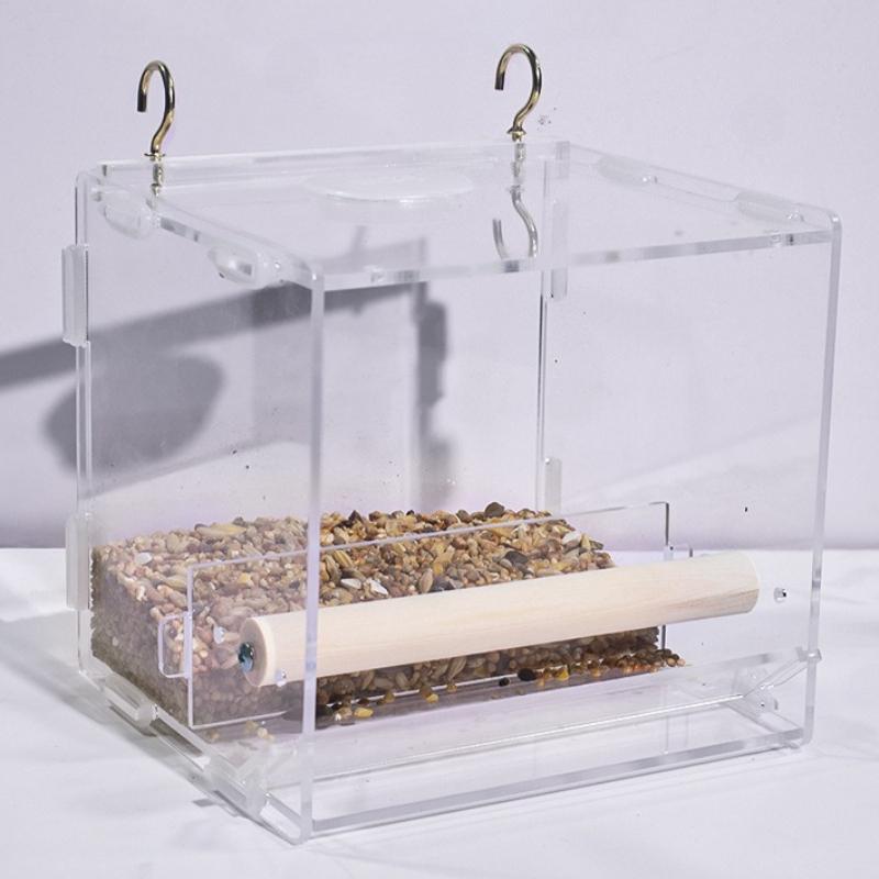 Hanging Parrot Cage Feeder Acrylic Splash-Proof Pet Bird Feeding Box Transparent Parrot Food Box Bird Cages Feeder Container