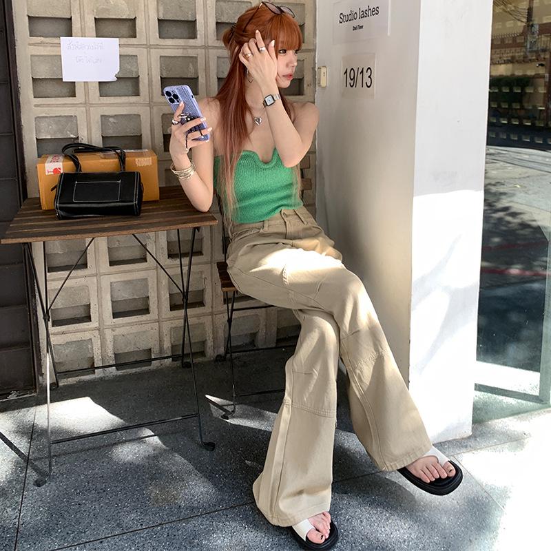 Damen-Jeans mit hohem Bund, Retro-Khaki und weitem Bein