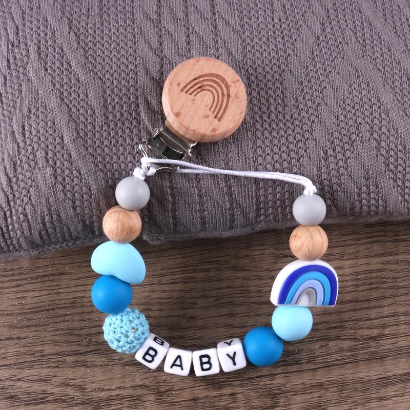 Rainbow Beech Wood Pacifier & Teether Anti-Drop Chain