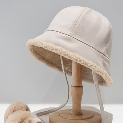 Cappelli a secchiello caldi e spessi in camoscio da donna per autunno e inverno, protezioni per le orecchie con lacci per ciclismo all'aperto, sci, cappelli a secchiello