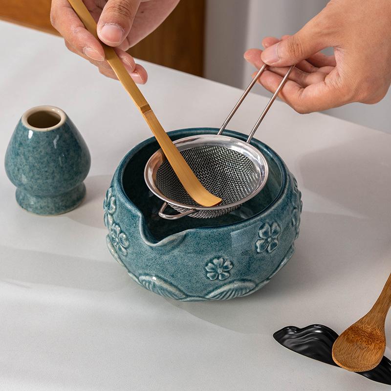 4-8pcs Cherry Blossom gradient pink Matcha Bowl with Matcha Whisk Set Japanese Tea Set Includes Matcha Bowl with Spout