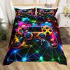 Gamepad Duvet Cover Set Twin Size, Blue Geometric Reversible Bedding Set for Kids Boy Game, Modern Gamer Comforter Cover