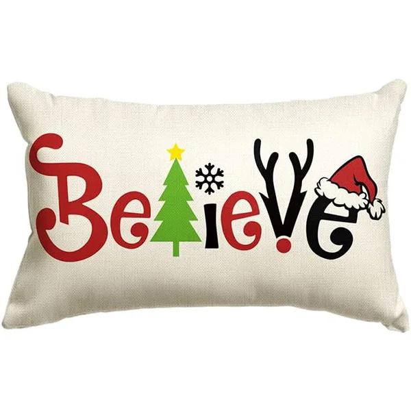 New Christmas Style Simple Letter Double-sided Printed Linen Pillow for Home Decoration, Sofa Waist Pillowcase