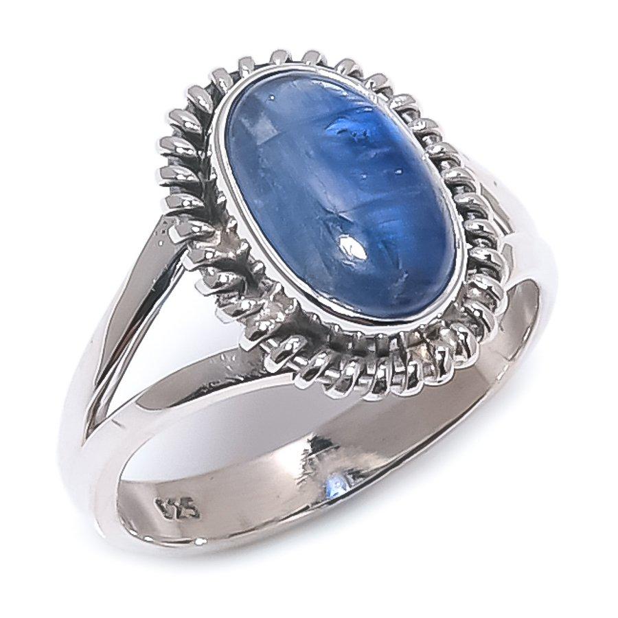 Natural Blue Kyanite Gemstone Handmade 925 Solid Silver Jewelry Ring Size 6 I3F89