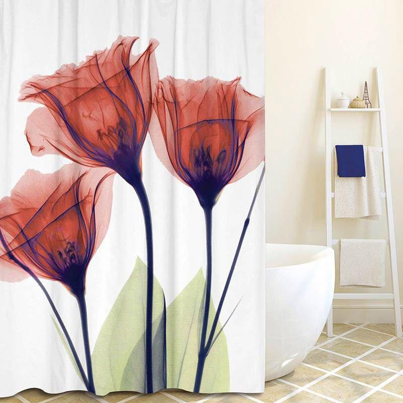 Versatile 3d Mart Waterproof Lotus Print Bathroom Polyester Shower Curtain Featuring 12 Hooks For Any Bathroom Style
