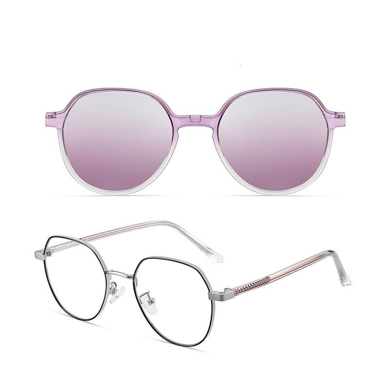 

Anti Blue Light Magnetic Prescription Glasses Small Frame Polarized Clip On Sunglasses Women Polygonal Round Reading Eyeglasses Original Lenses