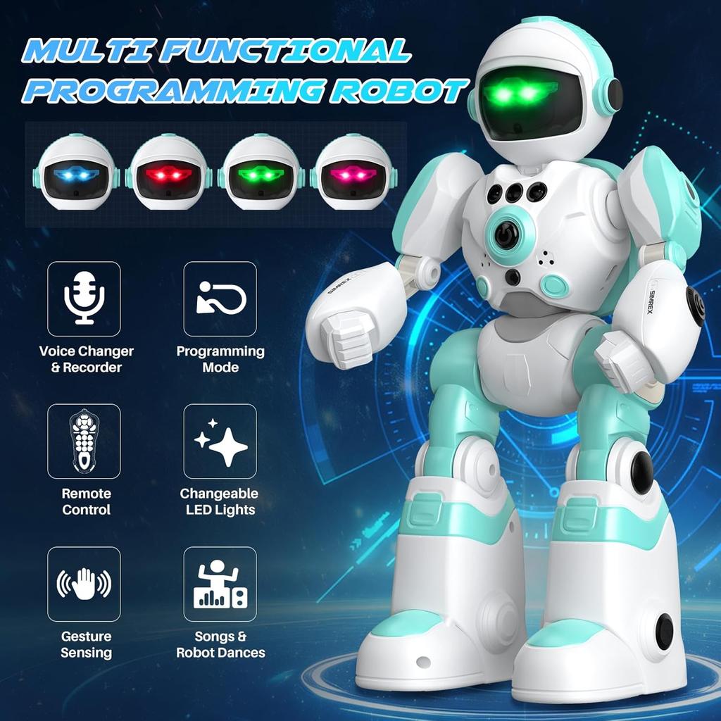 SIMREX Kids Robot Toys, Remote Control Robot, Programmable Robot with Recorded Voice Music Dance Gesture Control, Gift for Toddler Boys and Girls