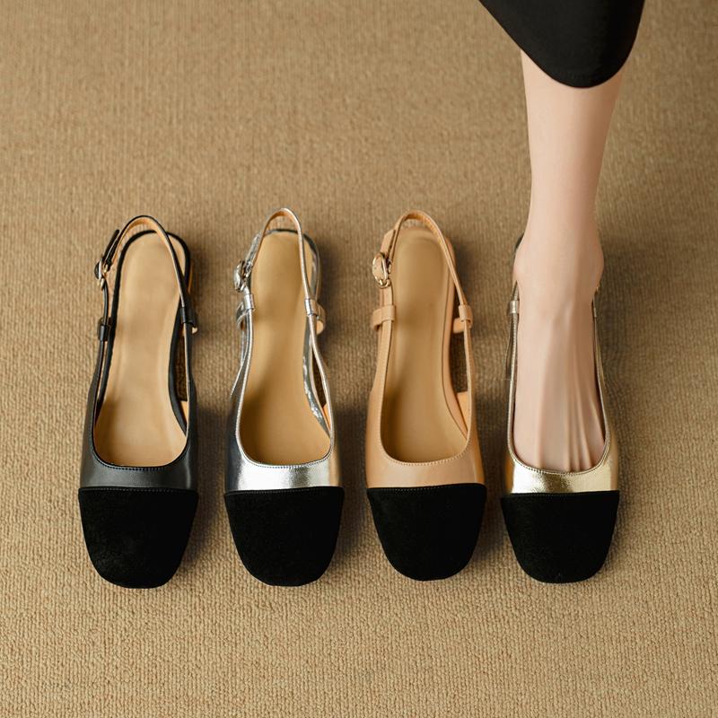 Fashion Women's New Spring/Summer Round Head Genuine Leather Sheepskin Low Heel Large Size Small Fragrant Baotou Sandals
