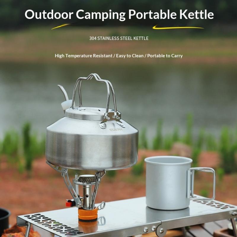 Outdoor Stainless Steel Kettle Locking Handle Camping Hung Pot Portable Coffee Pot Picnic Cooker 900Ml Teapot Kettle