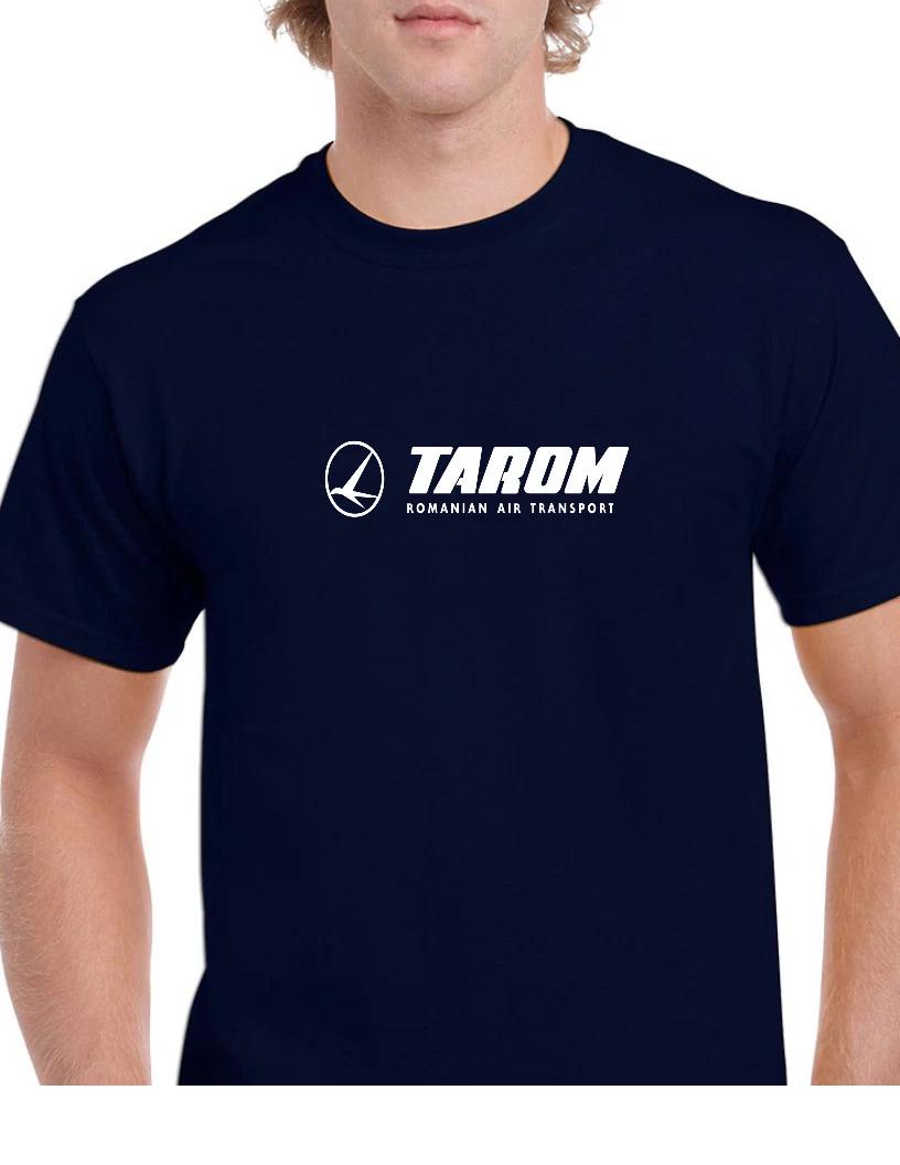 Tarom White Logo Tee Shirt Romanian Transport Airline Cotton Navy Blue T-Shirt 3XL