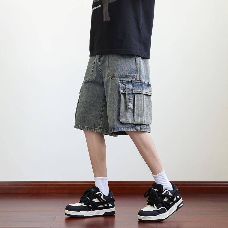 Plus Size Denim Shorts Men's Summer Thin Loose Straight Leg Five Quarter Pants Men's Versatile Casual Workwear Shorts