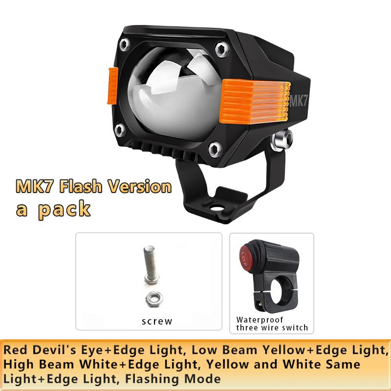 LED Motorcycle Auxiliary Spotlights Hi/Low Beams With Red Devil Eyes Driving Fog Lights for Truck Golf Cart SUV ATV 4X4 12V 24V