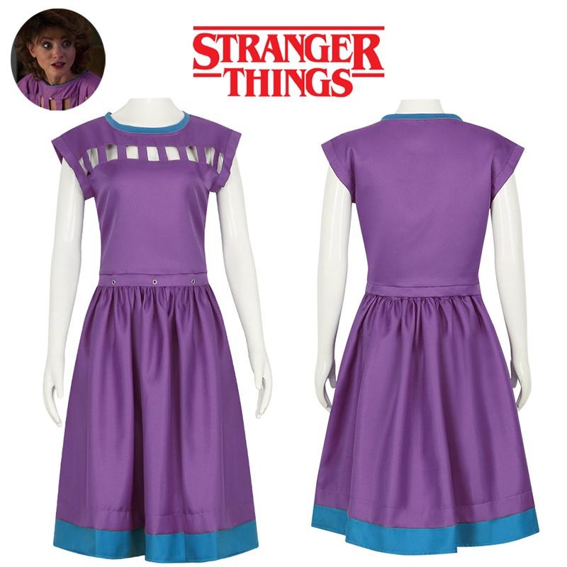 Nancy Wheeler Cosplay Costume For Stranger Things 3 Fans Purple Dress Outfit For Halloween