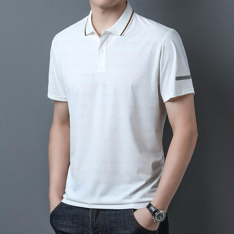 

Мужская летняя эластичная быстросохнущая дышащая футболка для фитнеса с лацканами, мужская спортивная рубашка поло из ледяного шелка